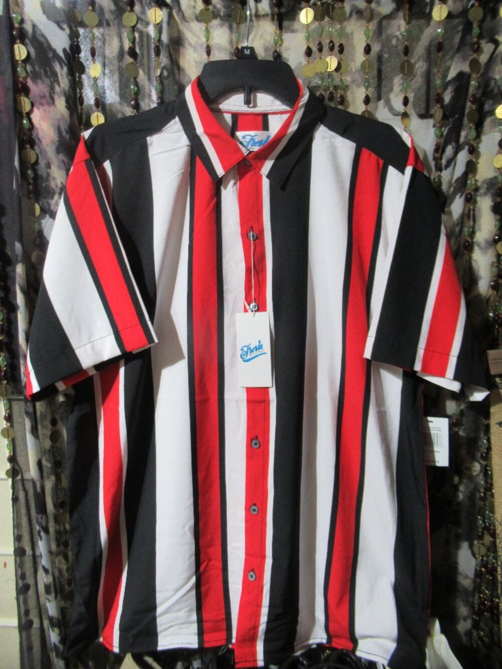 Black, White and Red Stripe Dress Casual Button-Down Collared Shirt